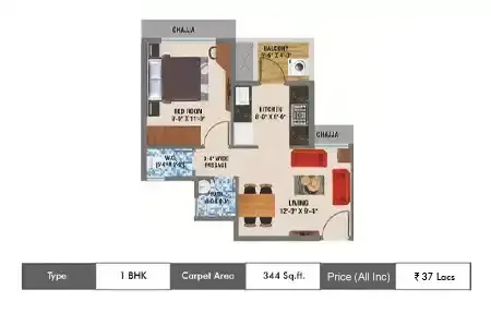 Arihant Anaika Floorplan 1 BHK 344 SqFt